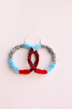 Load image into Gallery viewer, Boho Tinsel Hoops – Red & Sky Blue